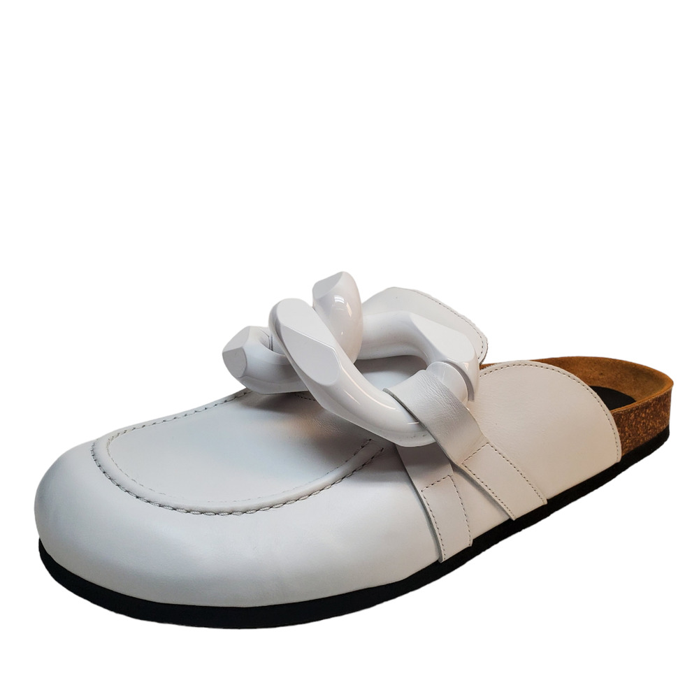 JW Anderson Mens Comfort Shoes Chain Leather Slip On Mule Sandals White …
